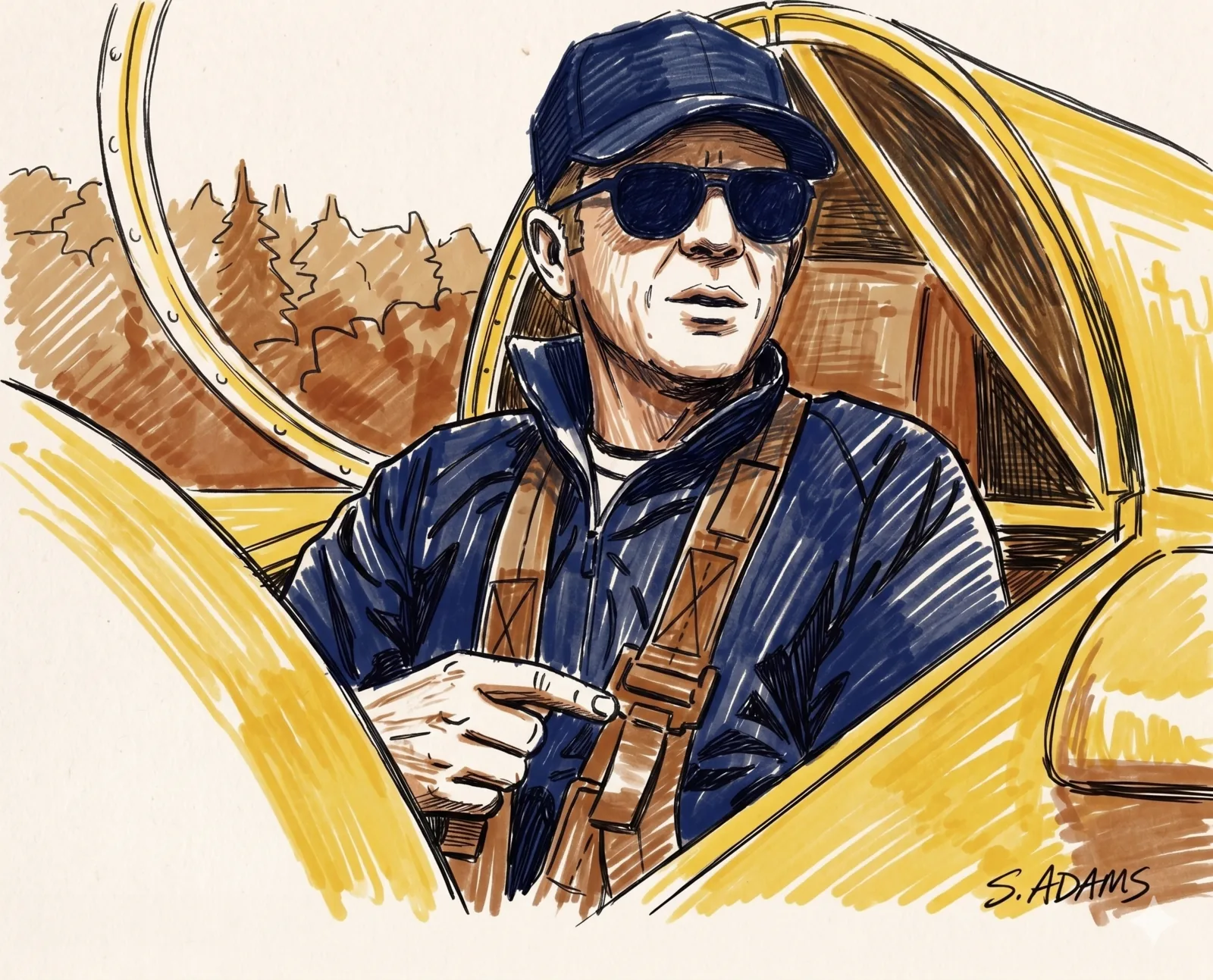 Illustrated portrait of Steve McQueen wearing Persol 714 SM Folding — black acetate, The Thomas Crown Affair, 1968